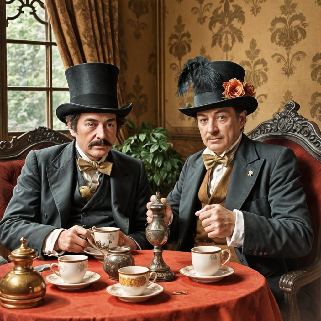 Victorian Era Gentleman Sips Tea with Milliner
