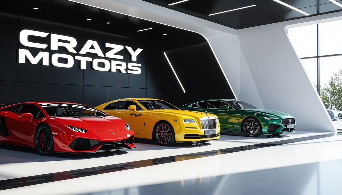 Luxury Car Showroom with Red Lamborghini in 3D Style