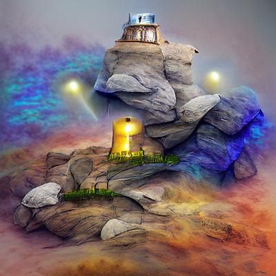 Enchanted Lighthouse with Celestial Lights Illustration
