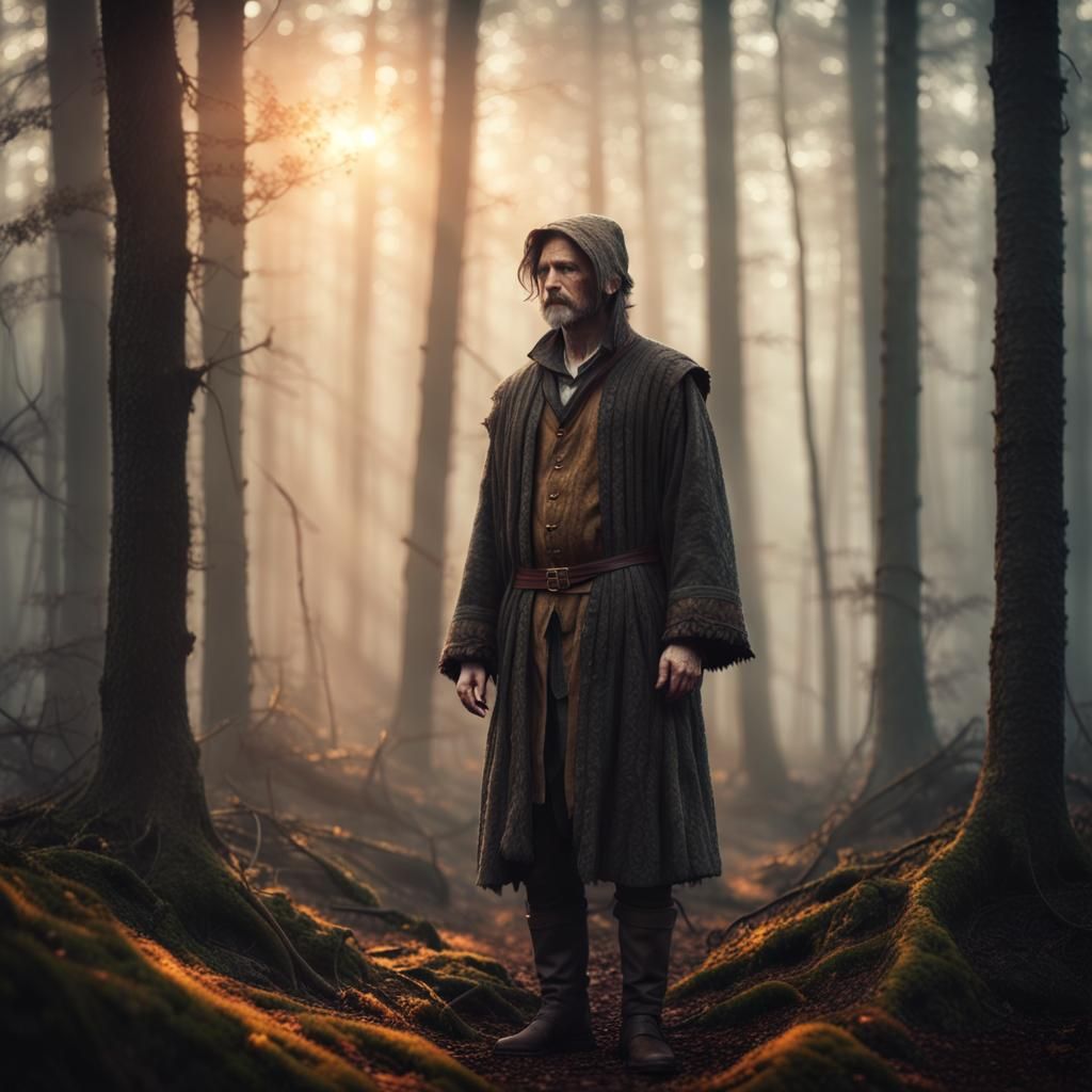 Beguine in Misty Forest at Golden Hour