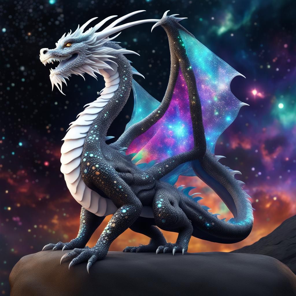 Oriental Dragon with Galaxy Sky in Detailed Fantasy Art