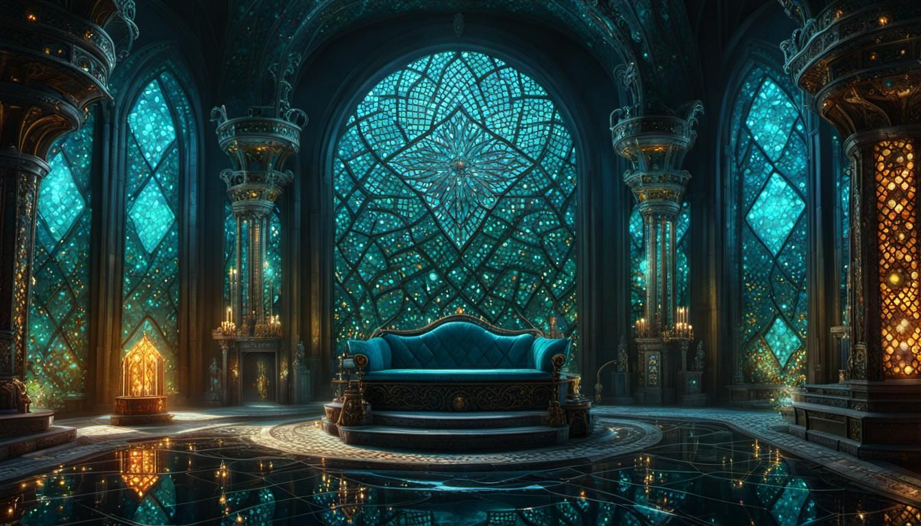 Underwater Throne Room in Elaborate Mosaic Style