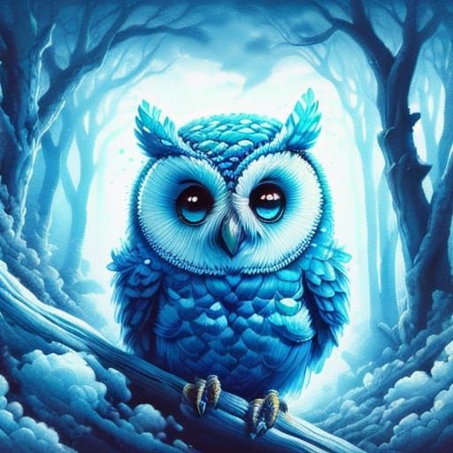 Turquoise Owl in Misty Forest: Vivid Watercolor