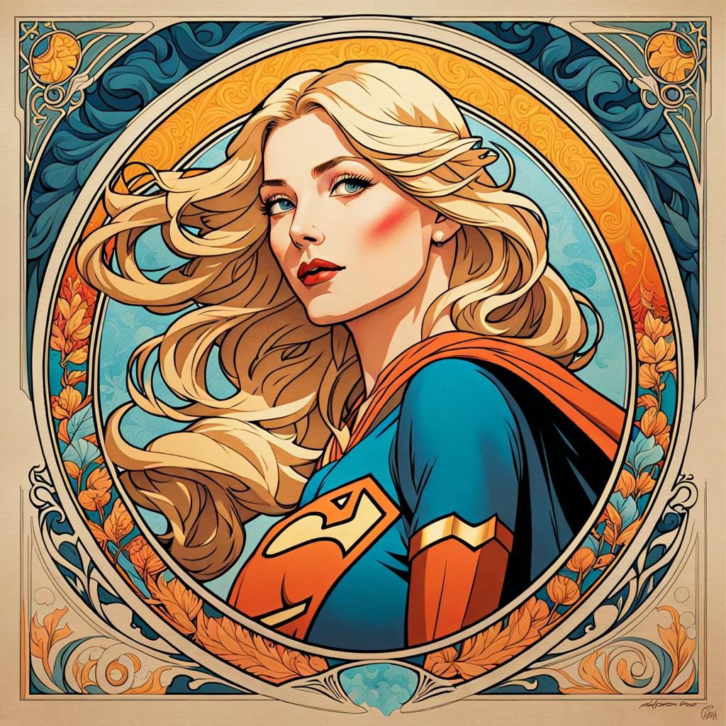 Supergirl as the Four Seasons in Art Nouveau Style