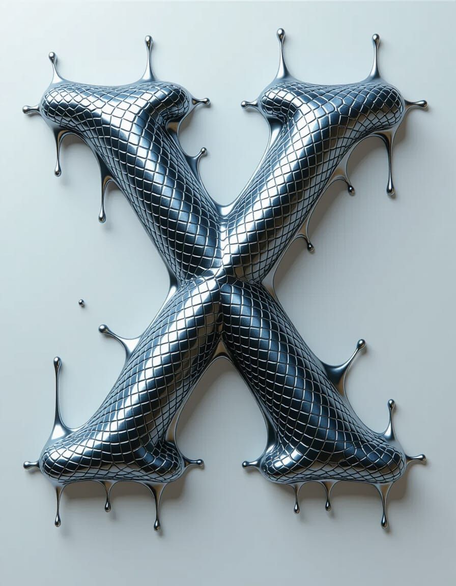 Surreal Letter X Made of Snakeskin and Silver