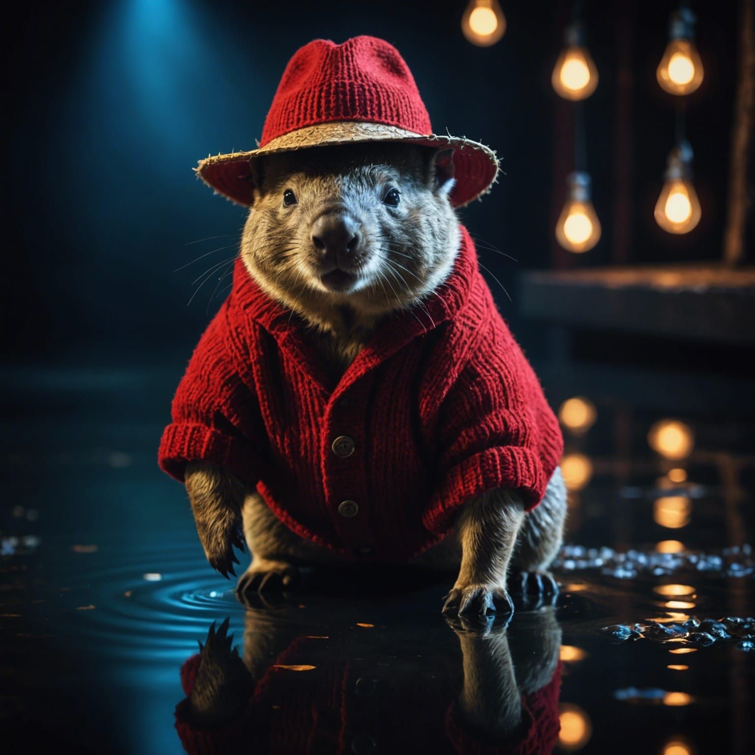 Wombat in Red Cardigan, Dark Fantasy Photography