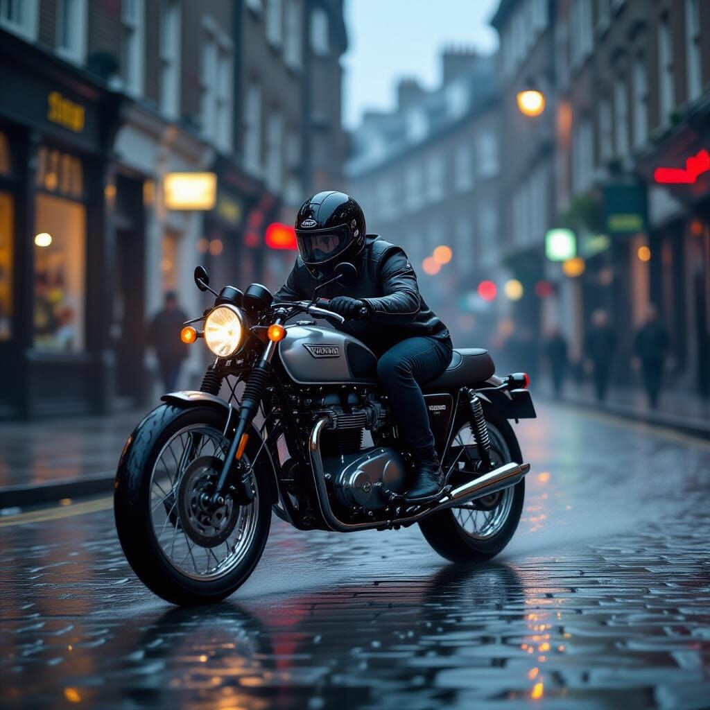 Triumph Bonneville Cafe Racer in Impressionistic London