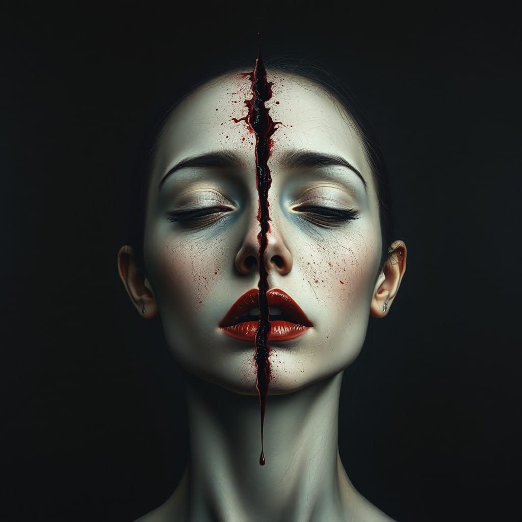 Ethereal Macabre Portrait in Two Halves