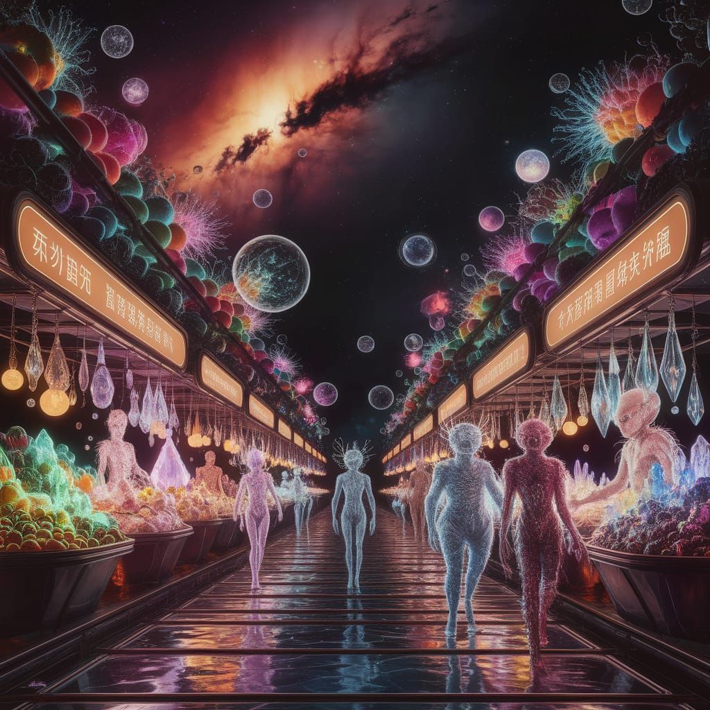 Bustling Alien Marketplace in Deep Space