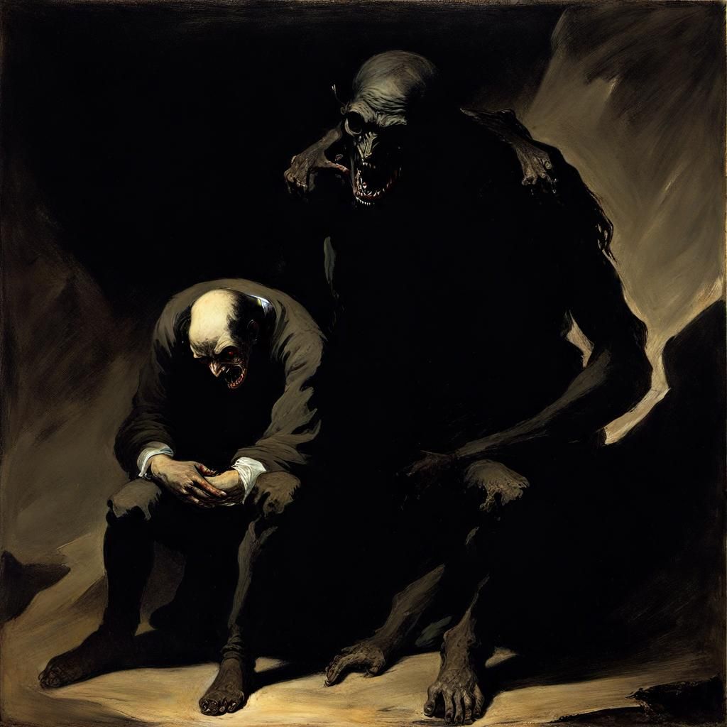 Terrifying Shadowy Painting of Monster Devouring Victim