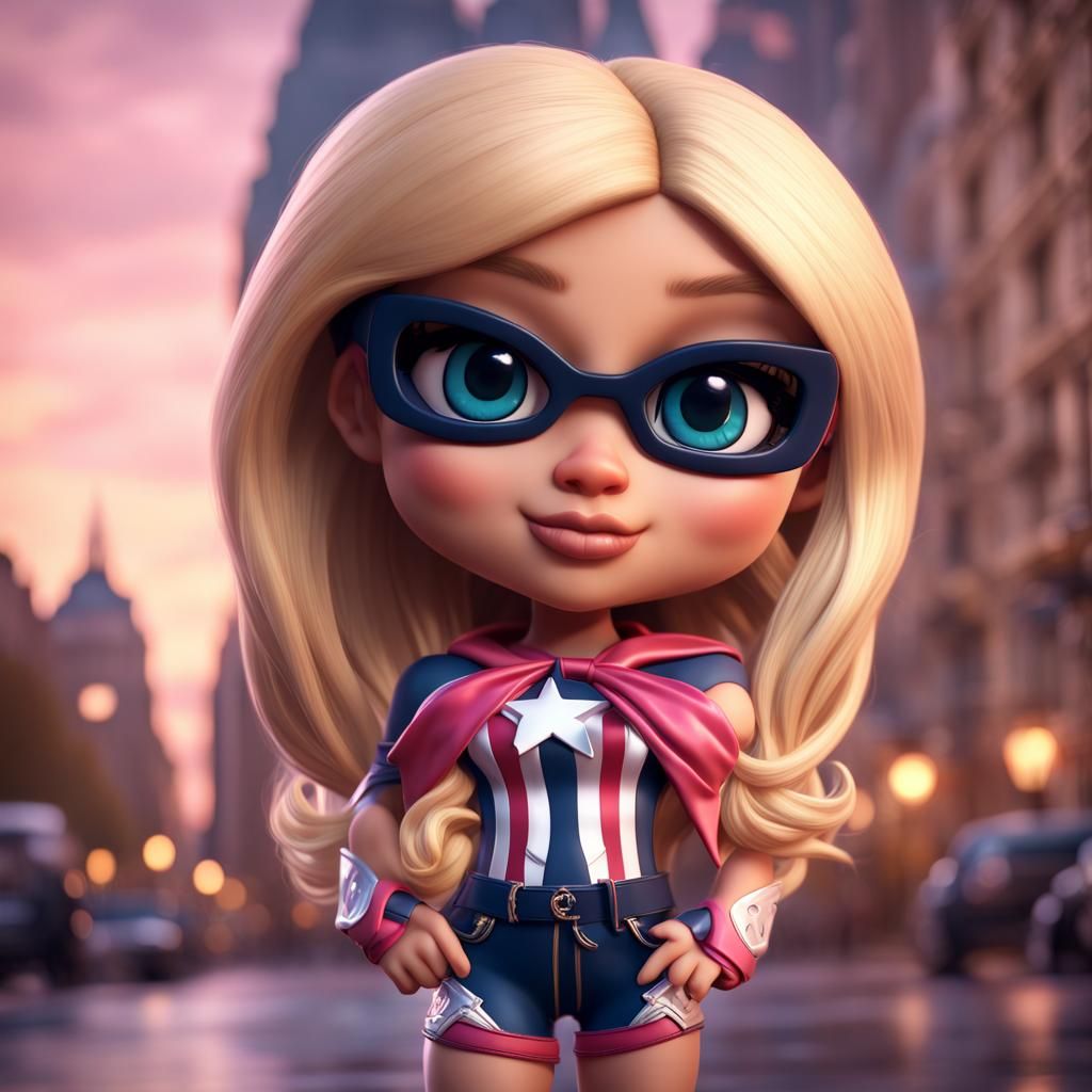 Hyperrealistic Cute Chibi Paris Hilton Superhero