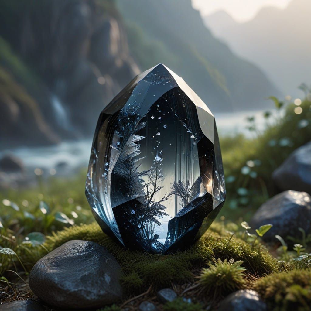 Ethereal Obsidian Crystal in Mystical Atmosphere