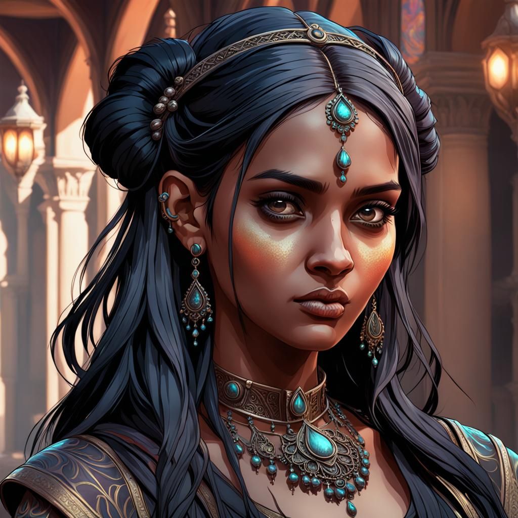Gothic Indian Teen Portrait in Hyperdetailed Style