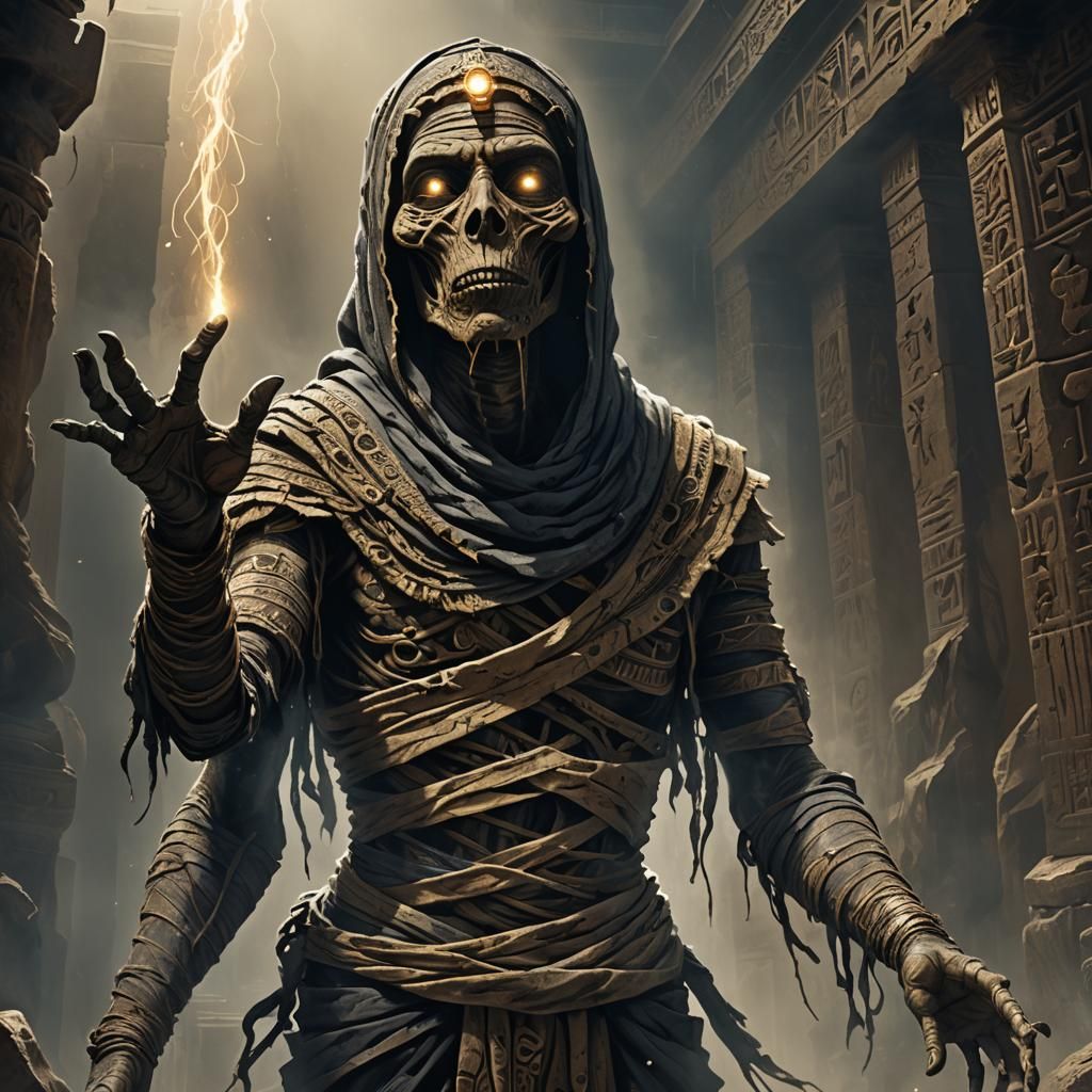 Eerie Mummy with Glowing Eyes in Dark Fantasy Style