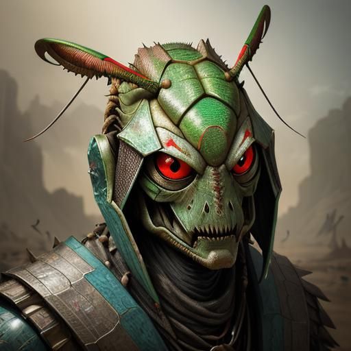 Post-Civilization Praying Mantis Leader in Barren Lands