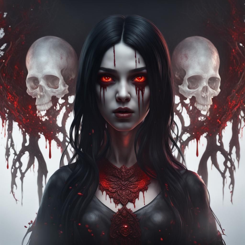 Ghost Girl with Skull Face: Fantasy Art