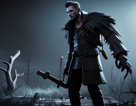 Gloomy 3D Villain Emerges from a Dead Forest in a Moody Nigh...