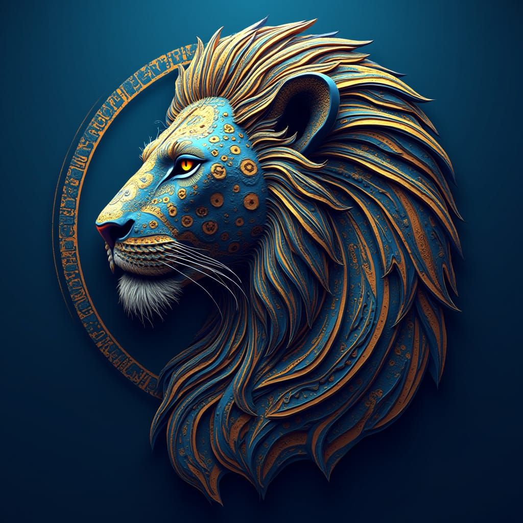 Regal Lion Logo in Sudanese Heritage Style with Futuristic C...