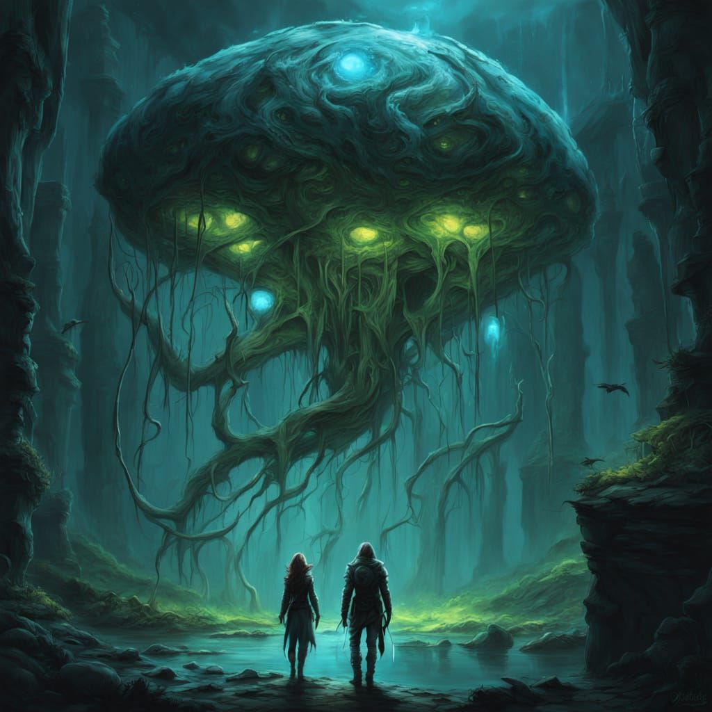 Glowing Gelatinous Entity in a Dark Dungeon