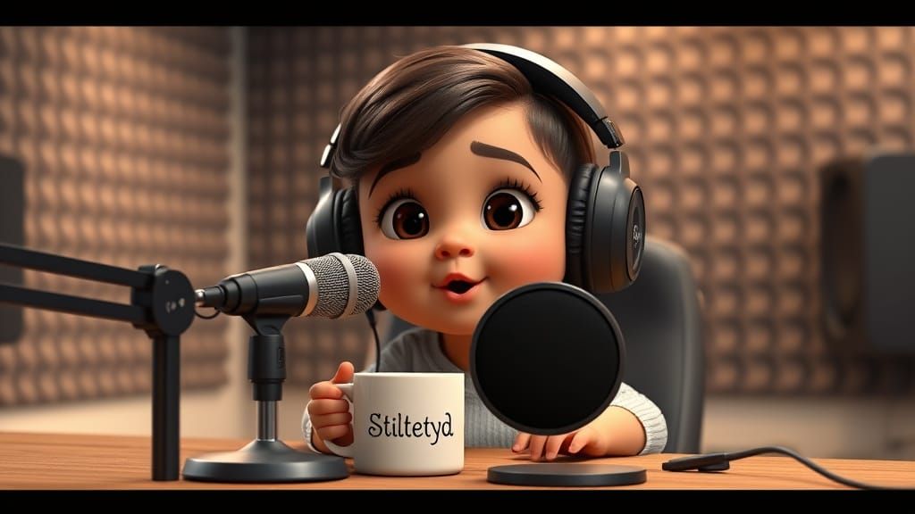 Podcast Baby Girl in Pixar Animation Style