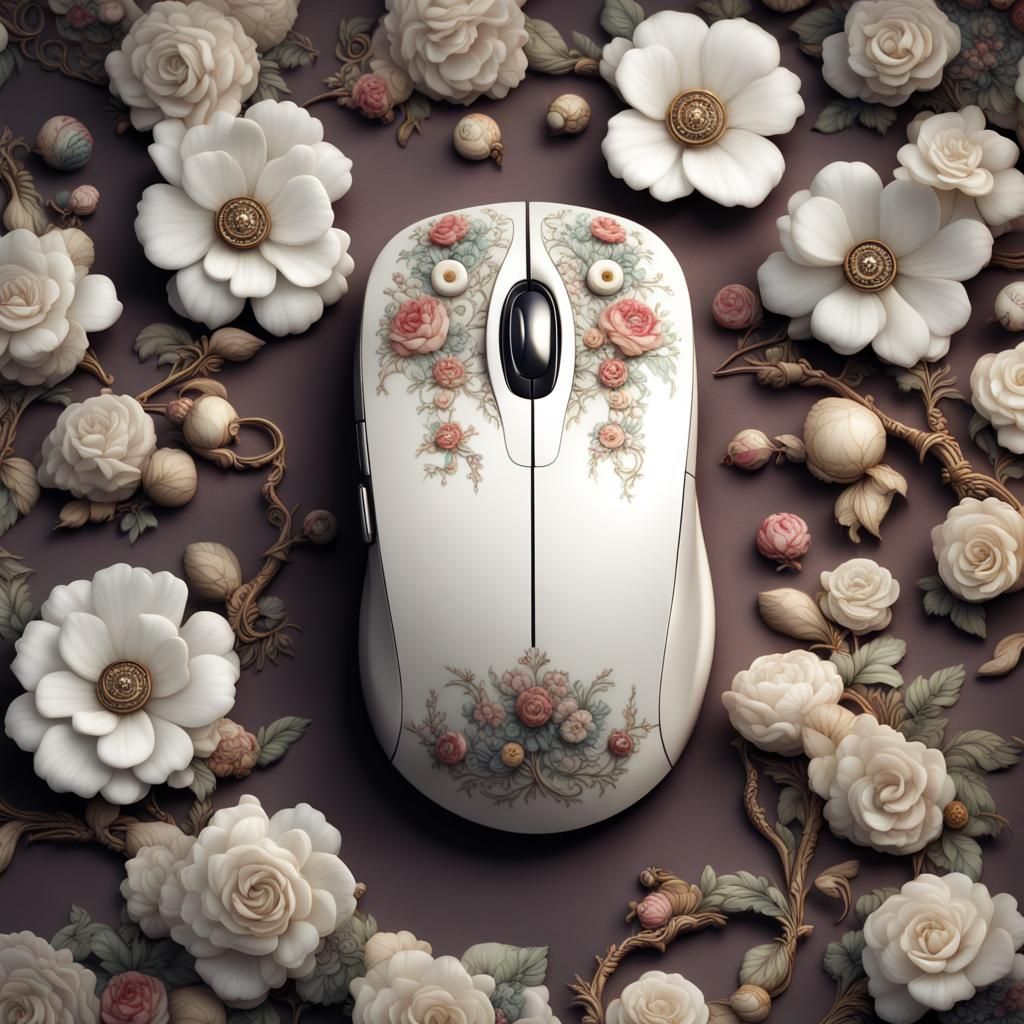 A computer mouse made out of beautiful delicate bone china.