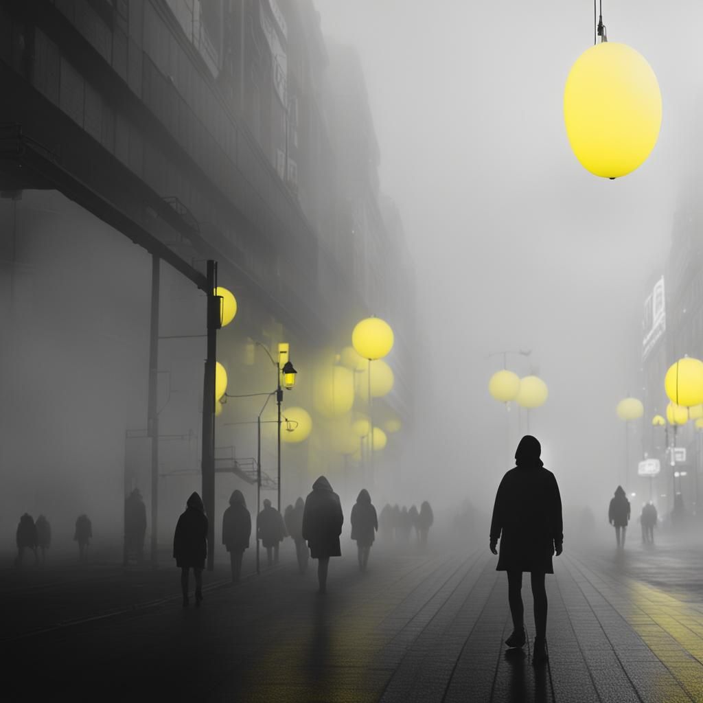 Grainy B&W Photo of Mannequins in Neon Fog