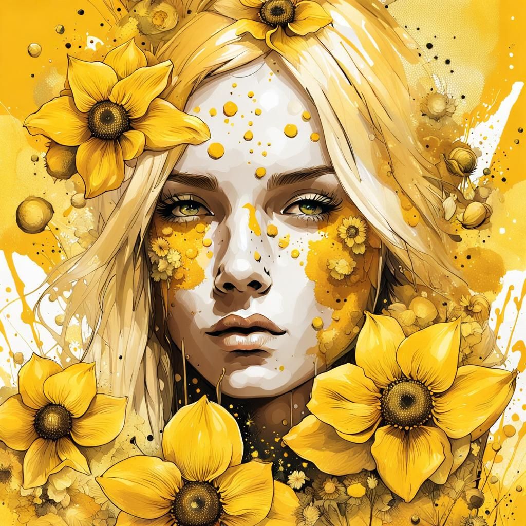 Radiant Blonde Child in Pointillist Sunshine