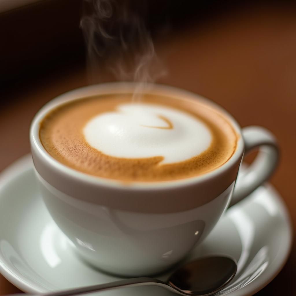 Close-up of a Velvety Caffè Macchiato in White Cup