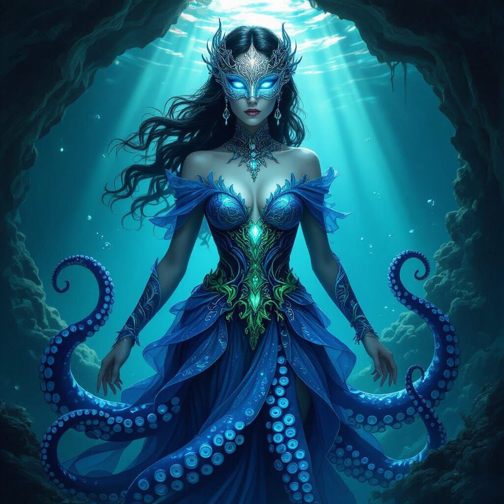 Shadow Fae Woman with Tentacles, Electric Blue Eyes, Silver ...