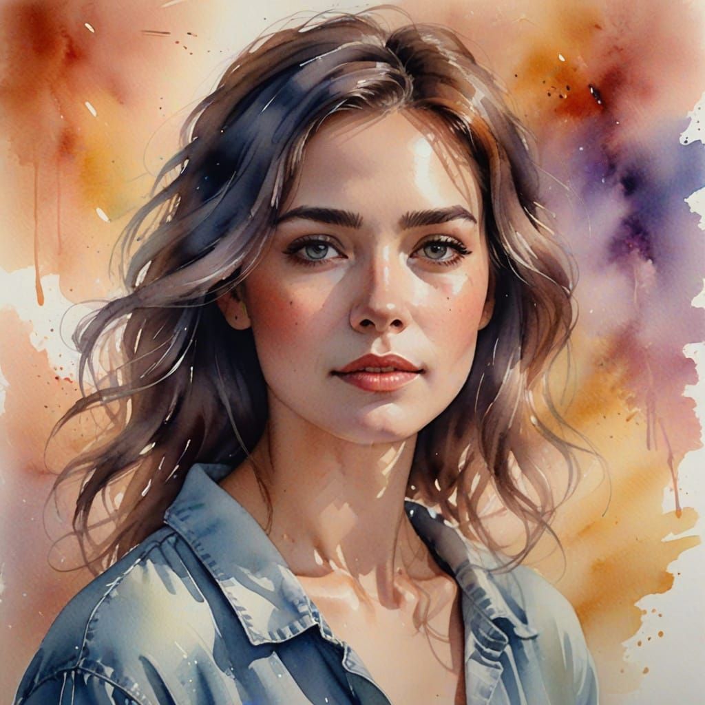 Dreamy Watercolor Portrait of a Passionate Woman