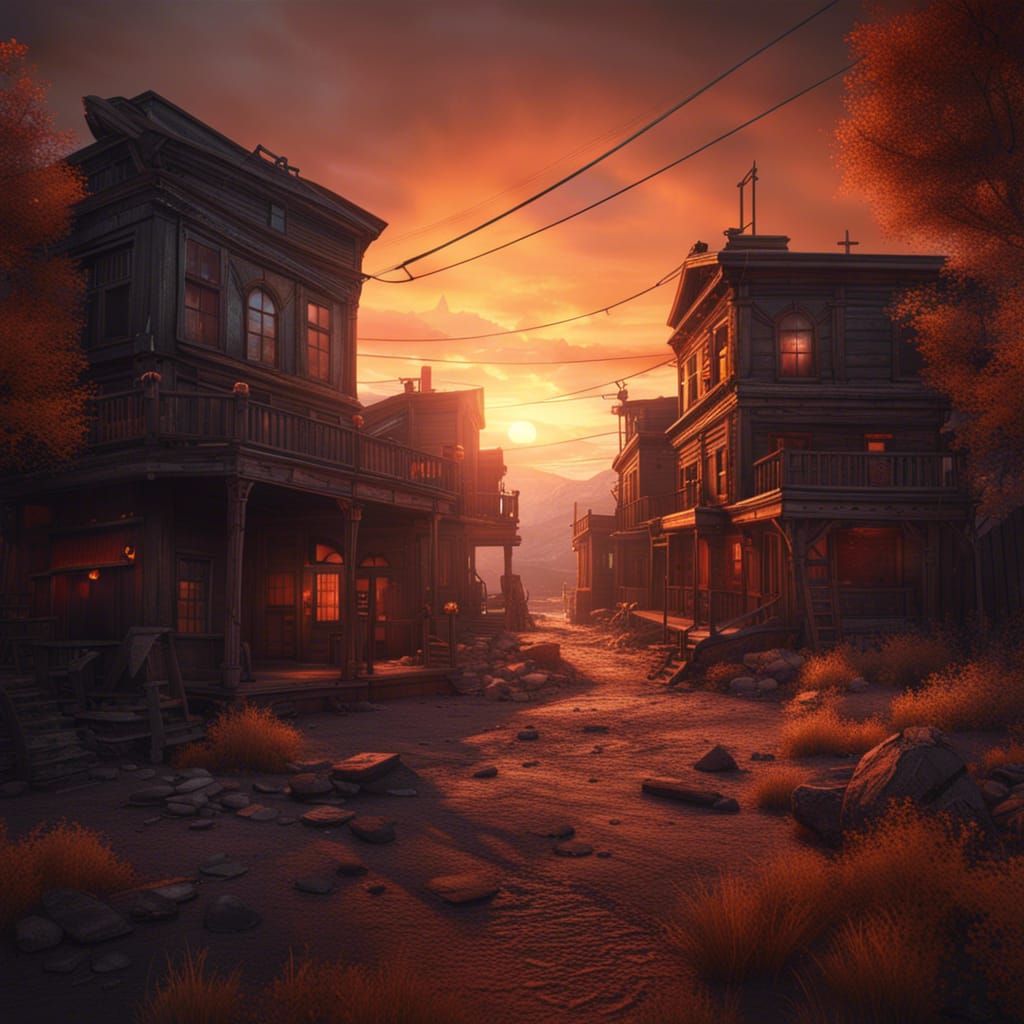 Ghost Town Sunset: Detailed Matte Painting