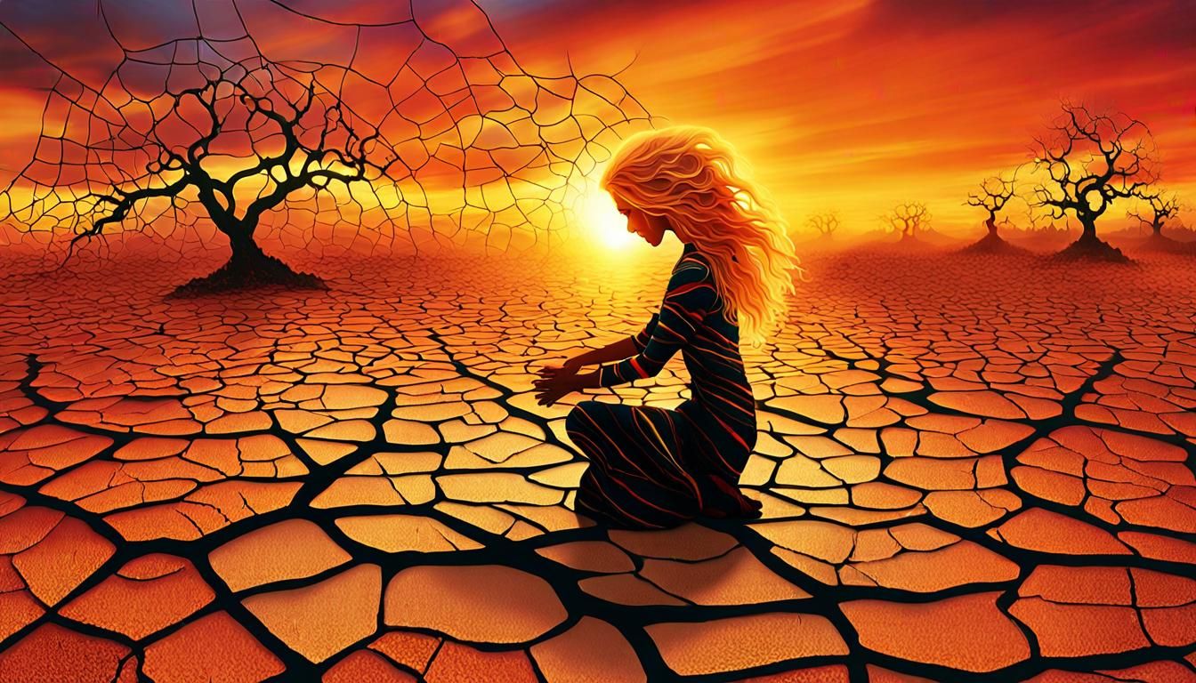 Mother Nature Kneeling: A Vibrant Digital Collage