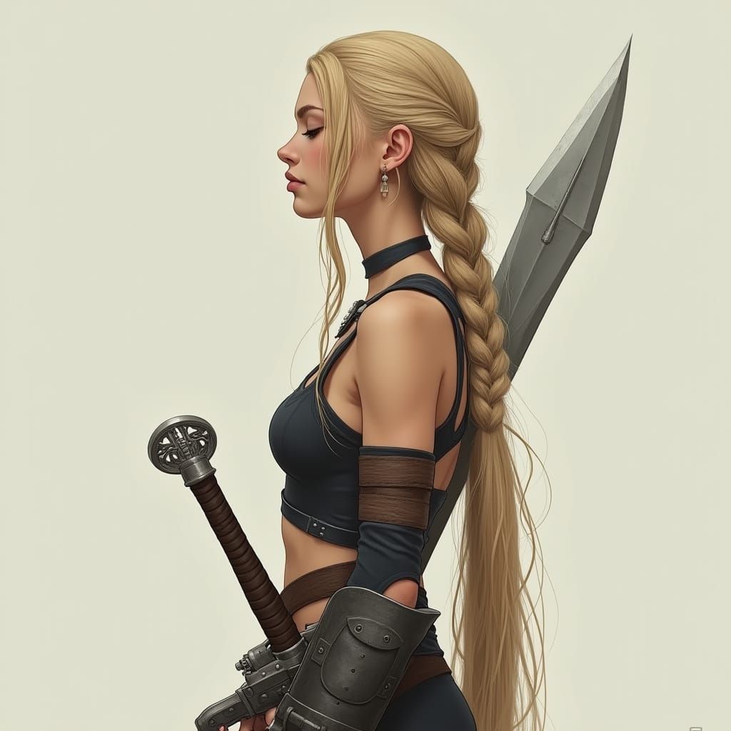 Viking Woman with Sword in Photorealistic Style