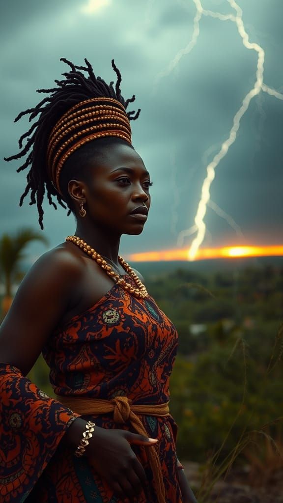 Fierce African Queen in Sci-Fi Storm