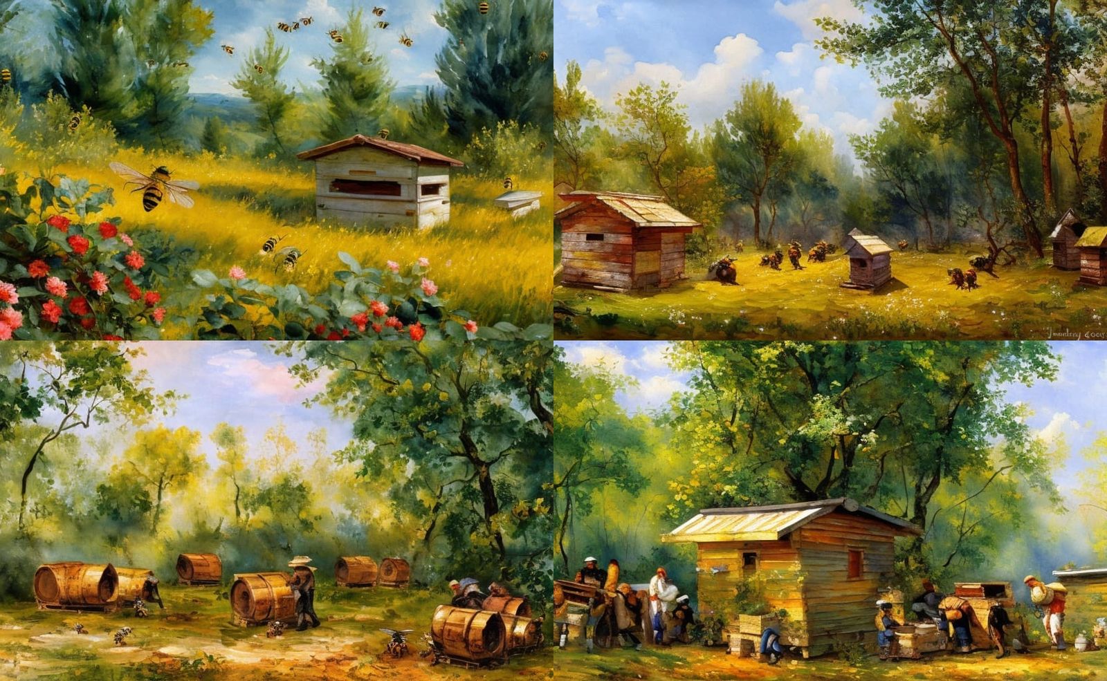 Bees in Hive as Impressionist Gouache Painting