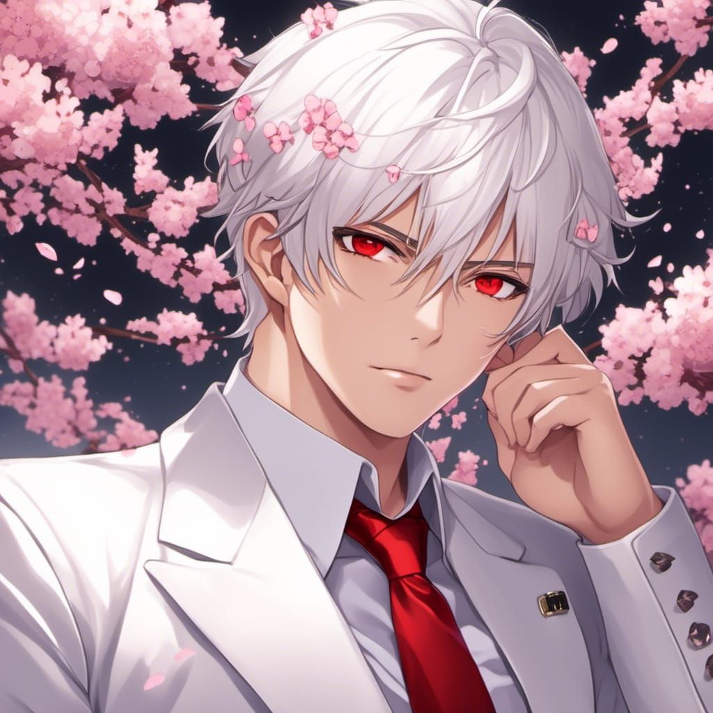 Handsome Man with Red Eyes in Anime Style