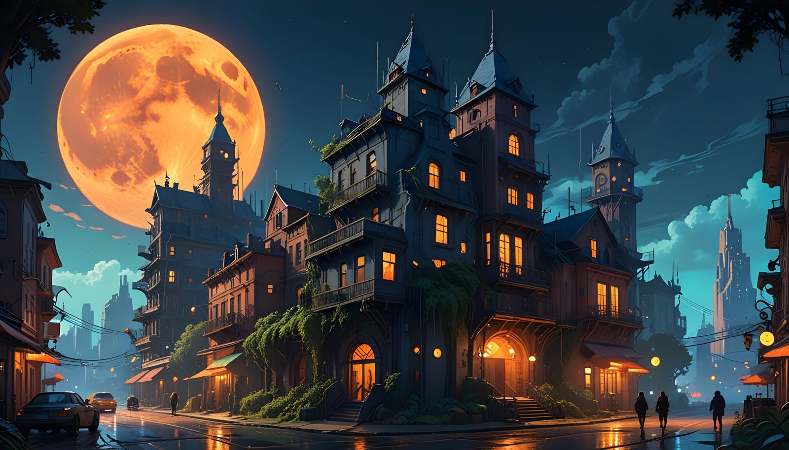 Midnight Solapunk Metropolis Under Celestial Glow