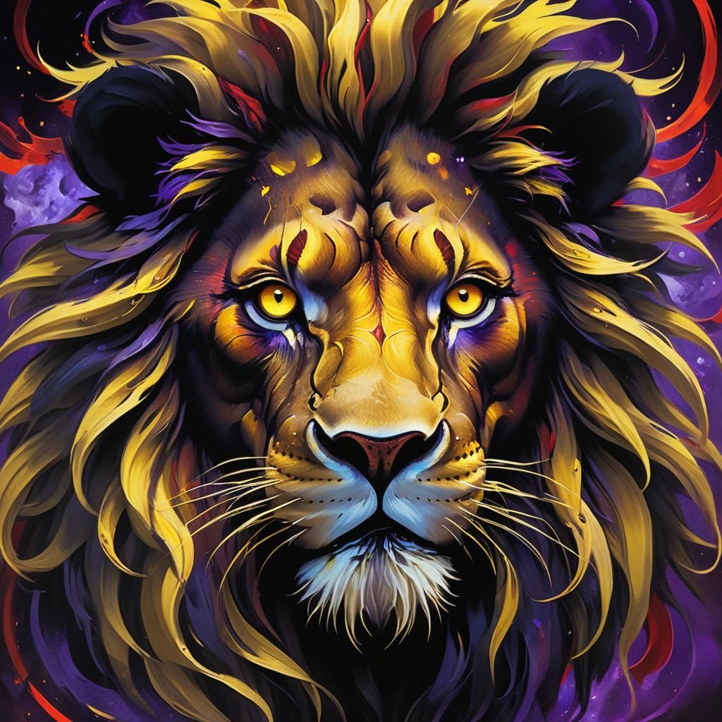 Mystical Lion Portrait in Dark Fantasy Style