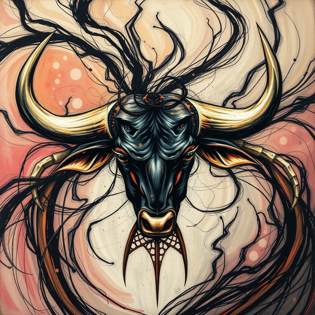 Abstract Bull-Rake Hybrid with Sharp Horns