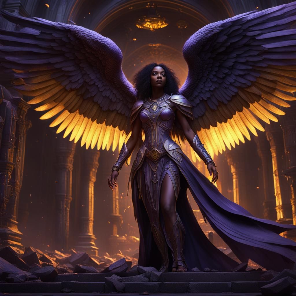 Beautiful Dark Angel in the Underworld, Hyperdetailed Art