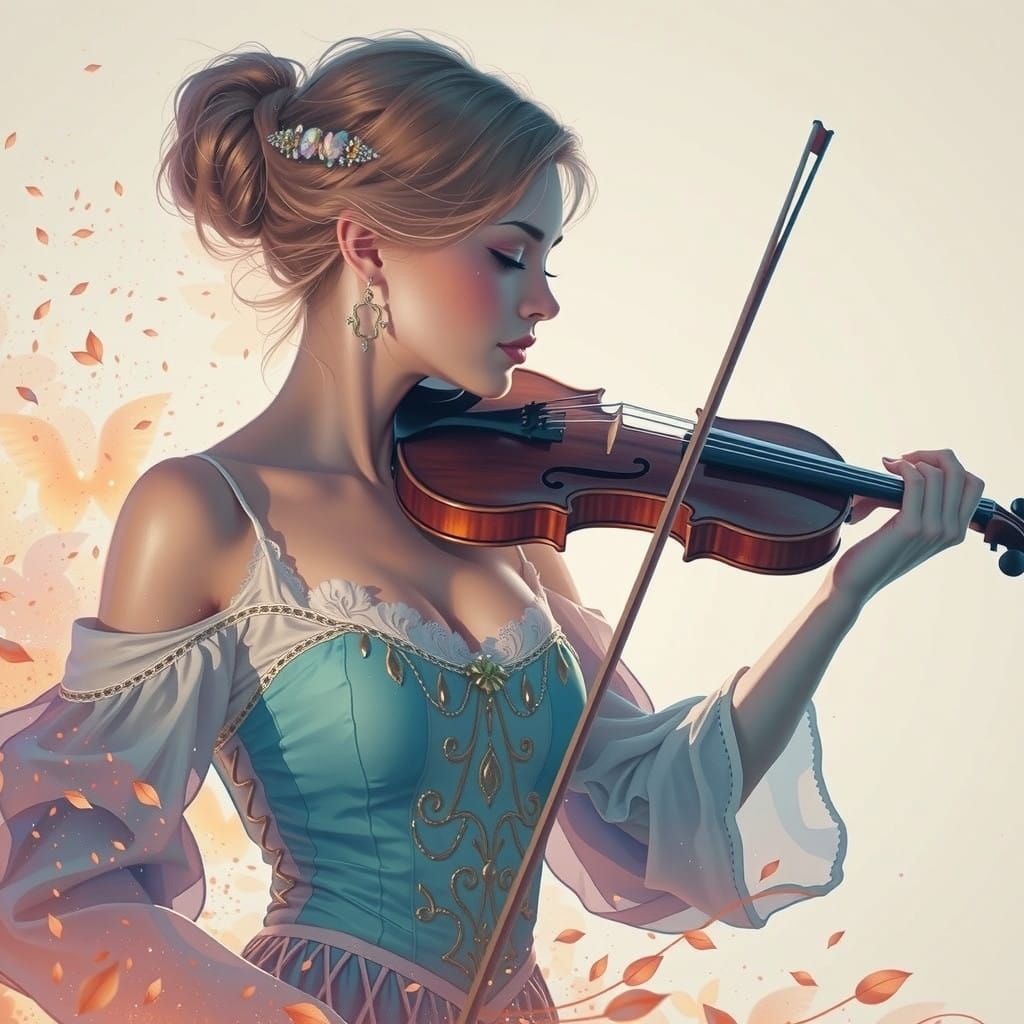 Goddess Plays Violin in Vibrant Colors