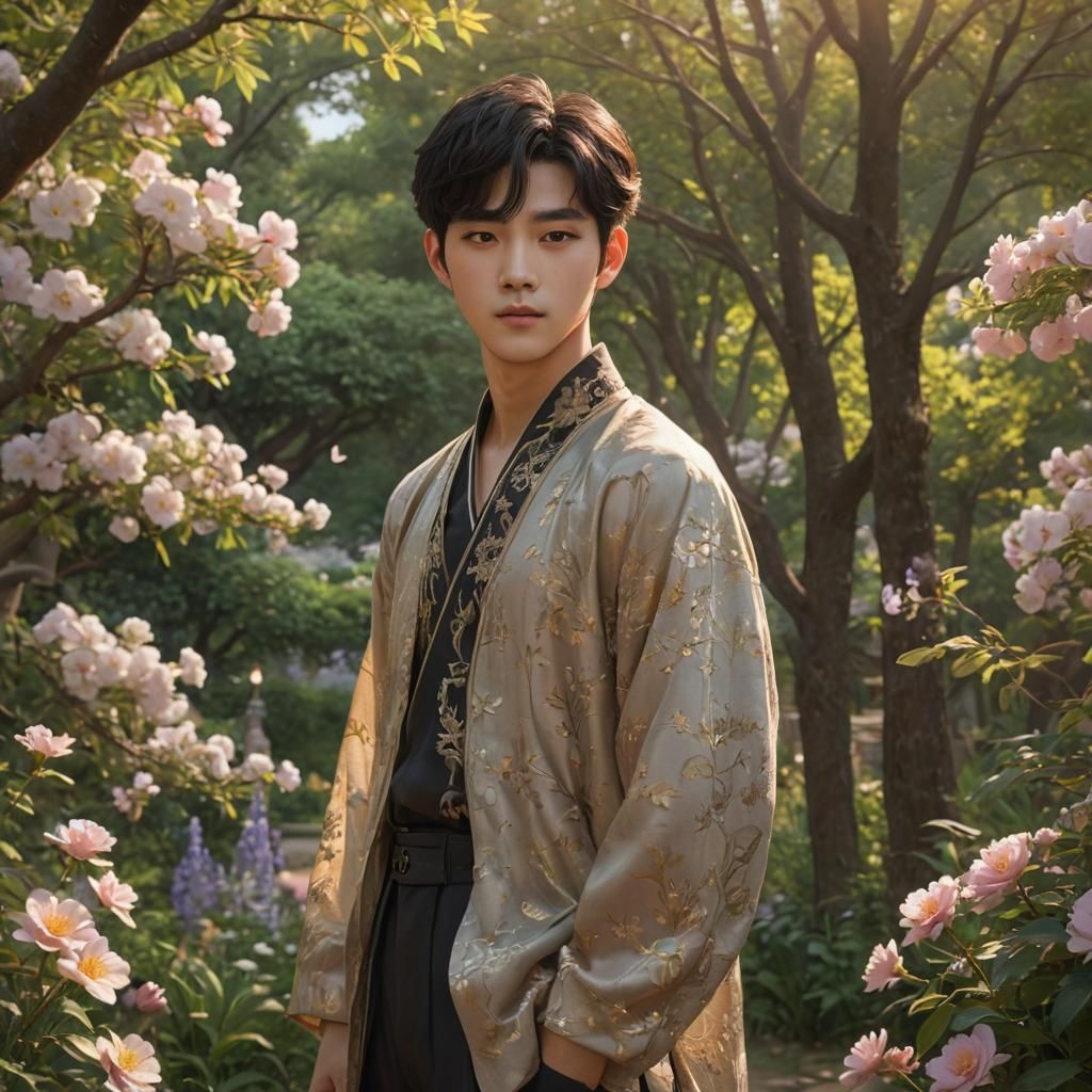 Cha Eun Woo in Lush Garden, Anime-Inspired 3D Art