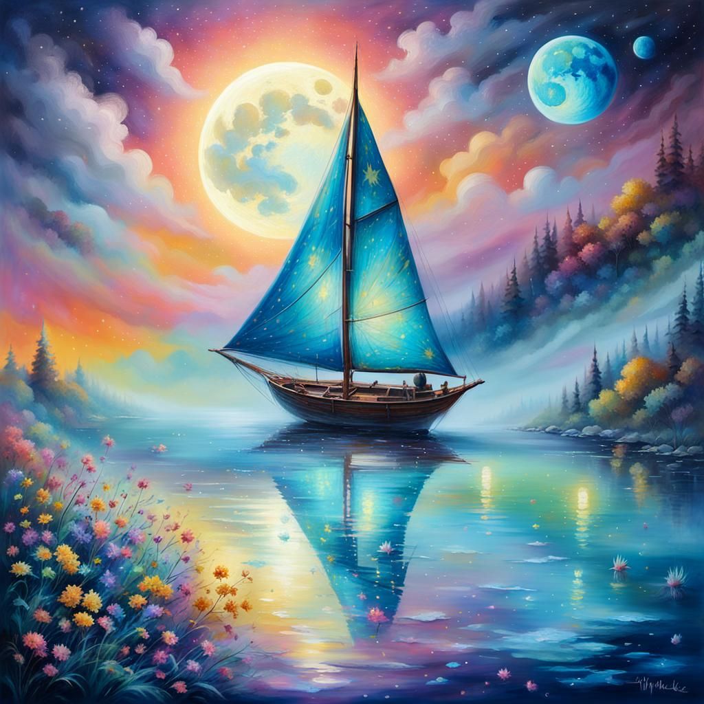 Ethereal Fantasy Full Moon in Fluorescent Colors