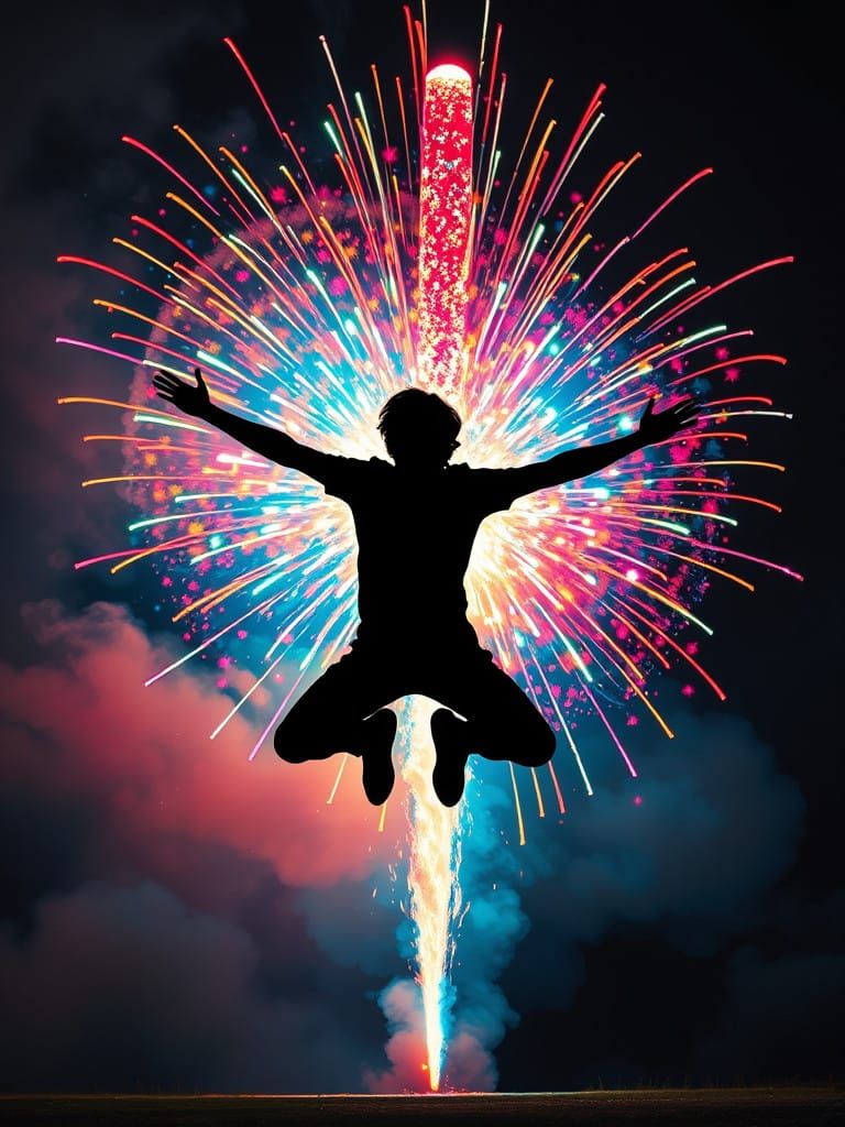 Vibrant Firework Celebration in Dynamic Silhouette Style
