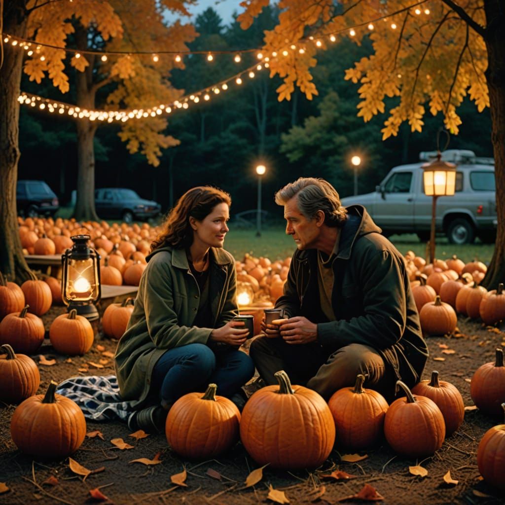 Autumn Date Night in Pumpkin Patch with Lantern Light