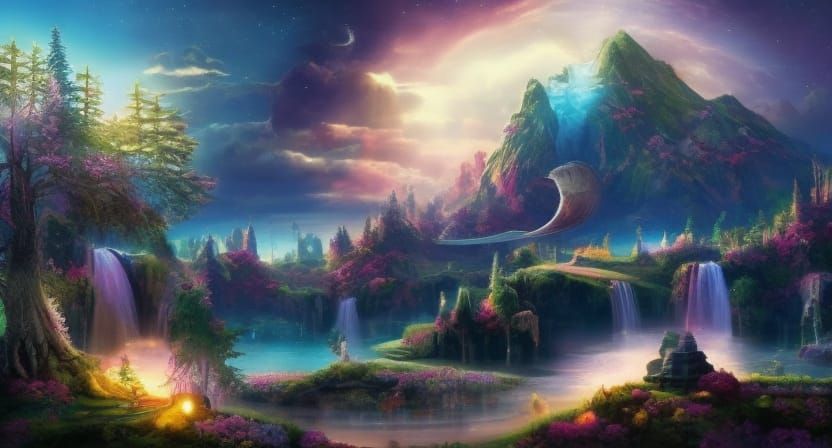 Iridescent Sci-Fi Zen Garden Under Cosmic Sky