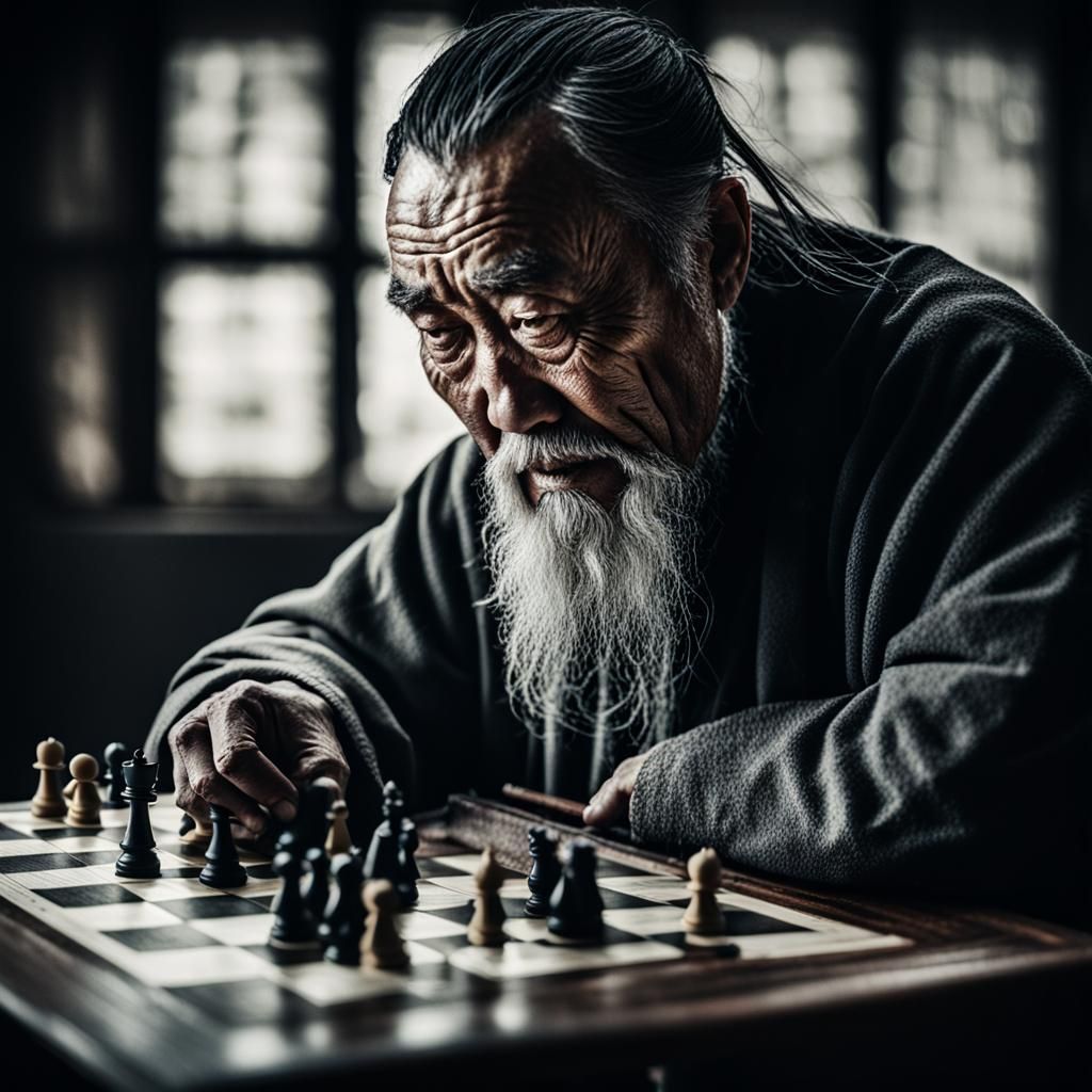 Confucius Plays Chess: Dramatic Portrait