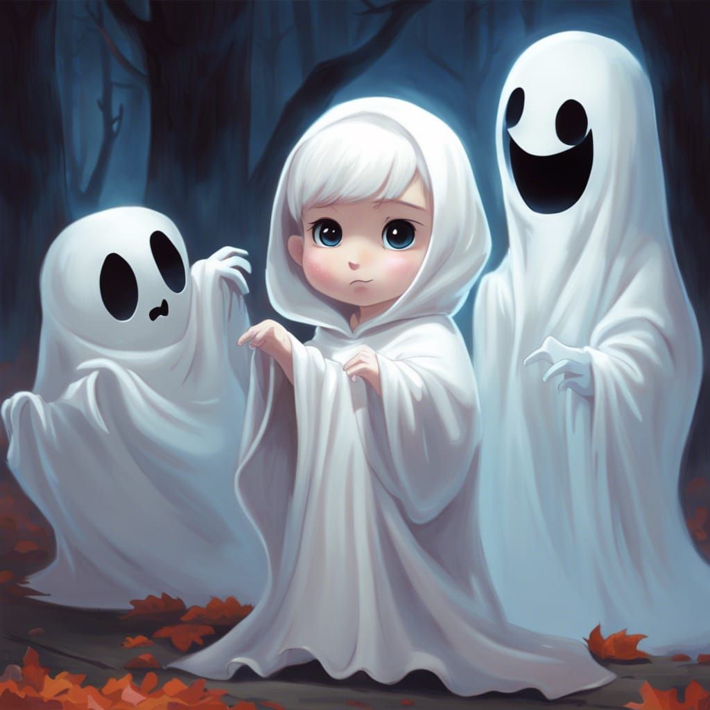 Chibi Ghost Trick or Treating in Anime Style
