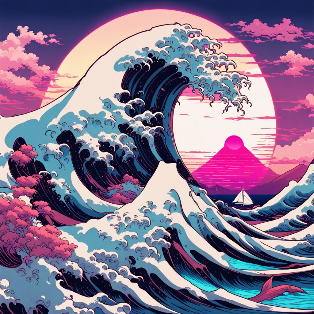 Great Wave off Kanagawa in Vaporwave Style