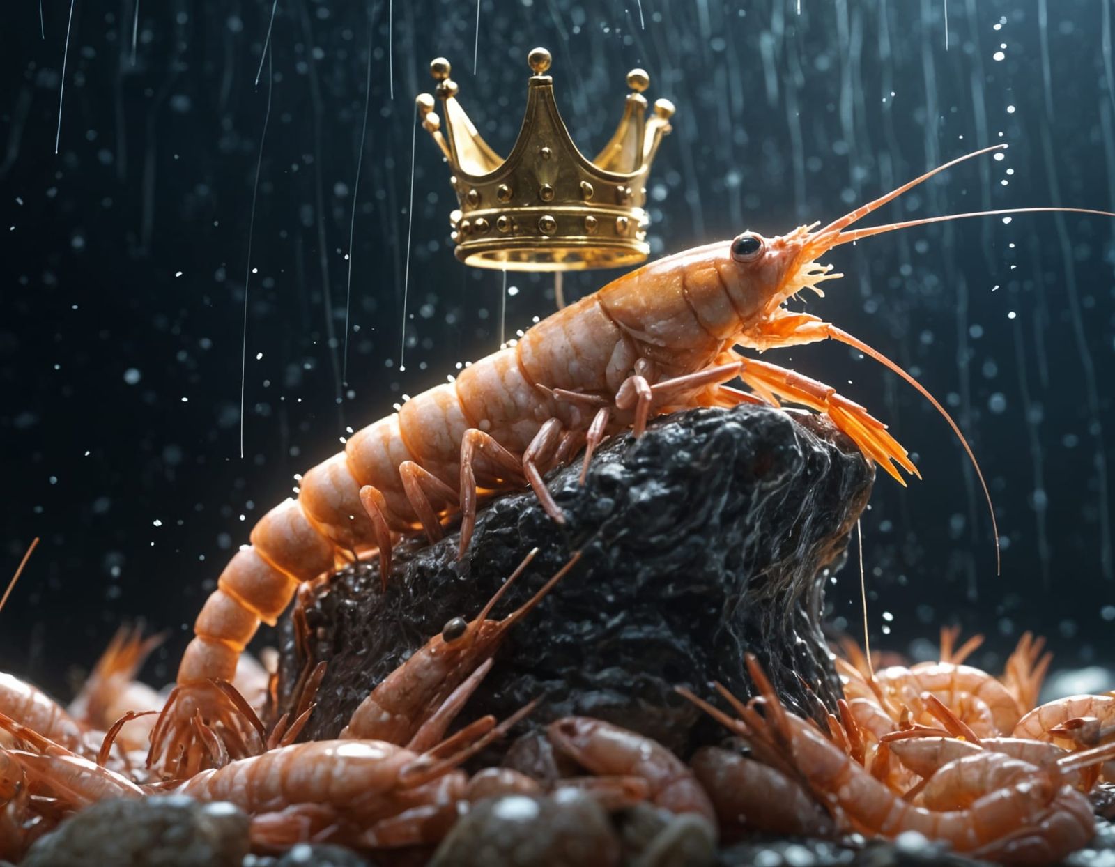 Surreal Shrimp King Reigns Supreme Amidst Tropical Downpour
